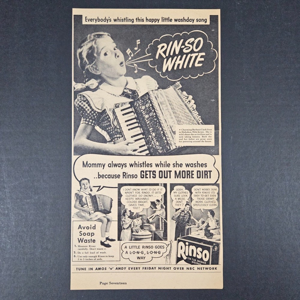 1944 Rinso Laundry Detergent Soap‎ Vintage Print Ad Comic Story Panels Accordion